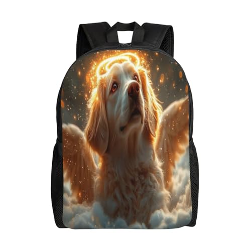 Waterproof Backpack Angel Wings Halo Dog 16Inch Unisex Backpack Gym Casual Daypack for Women Men Gift