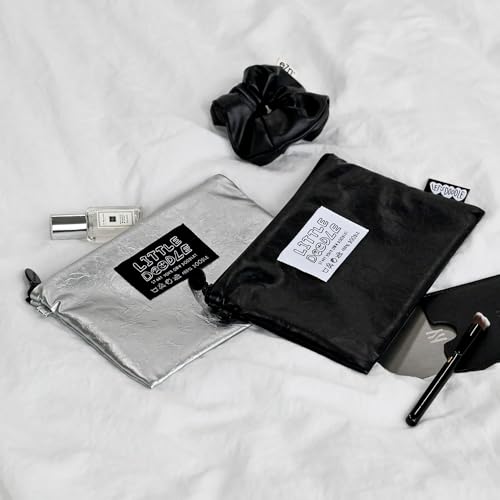 Image of Monolike Little Doodle Flat Pouch, Silver - Makeup Bag, Cosmetic Bag, Travel Bag, Toiletry Bag, Organizer, Storage Bag