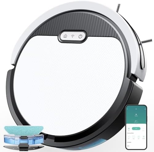 V3 Robot Vacuum and Mop, 3 in 1 Combo Cleaner for Home with Pet Hair and Hard Floor, 5000Pa Suction, Self-Charging, 120 Mins Run Time,Super Thin Body & Large Dust Box,App + Alexa