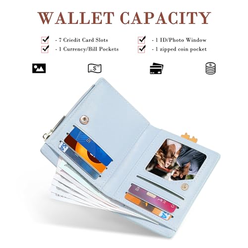 Image of CONISY Cute Wallets for Women, Leather Bifold Small Wallet with Zipper Coin Purse, RFID Blocking Wallet for Girls and Ladies, Duck Blue, Moden