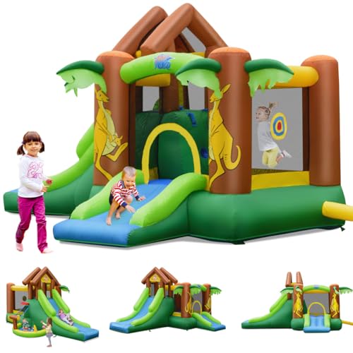 GOPLUS Castillo Hinchable, Inchable Infantil Interior Exterior, Cosido de Material Extra Rueso, Ninos Adecuado de 3 a 10 Años, con Toboganes, Piscina para Pelotas, 400 x 350 x 230 cm