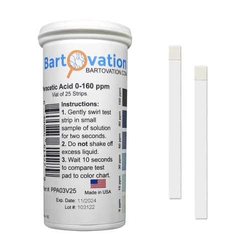 Peracetic Acid Test Strips, 0-160 ppm [Vial of 25 Strips]