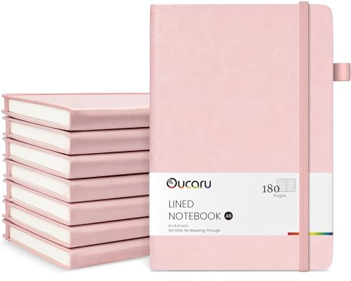 Oucaru Lined Journal Notebook, 8 Pack, 180 Pages, A5 Journals for Writing, 100 GSM Thick Paper, Small Notebooks Daily Journal for Women Men Work, Business, School, Travel Supplies