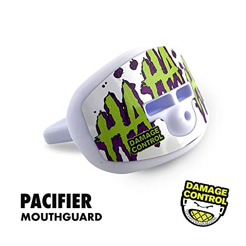 DAMAGE CONTROL Pacifier Mouthpiece – Football Mouthguard with Helmet Strap, Protects Teeth, Jaw & Mouth – Mouth Piece for Sports, No Boiling, Allows Airflow – Gear for Adults & Youth (HA HA HA)