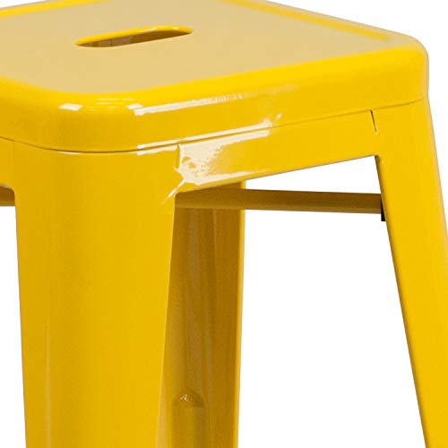 Flash Furniture Kai Commercial Grade 24" High Backless Yellow Metal Indoor-Outdoor Counter Height Stool with Square Seat