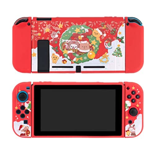 ENFILY Cute Christmas Santa Claus Case Compatible with Nintendo Switch, Dockable Case Cover, Ergonom