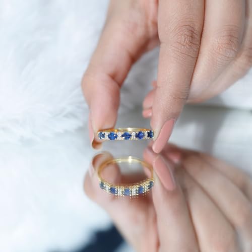 Real Blue Sapphire Diamond Wedding Band, AAA Quality, Sapphire East West Ring For Women - Ideal For Gift4