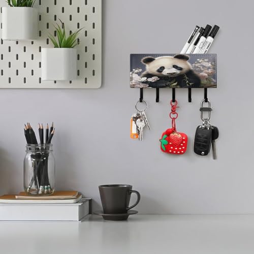 Soporte para llaves de pared contra el desorden de cartas con 5 ganchos Panda rústico 6