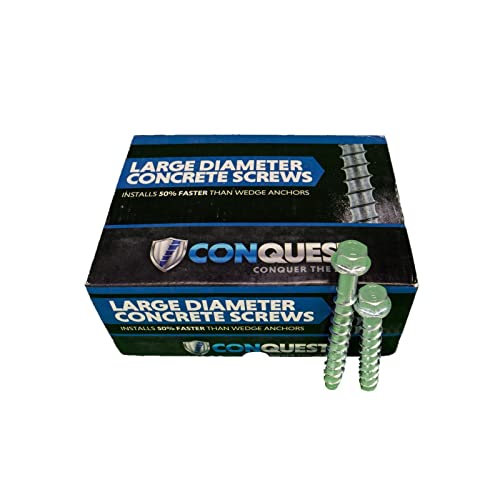 Conquest 1/2\" x 3\" Zinc Plated Large Diameter Concrete Screws for Anchoring into Masonry, Brick, Block, or Concrete (Pack of 25)