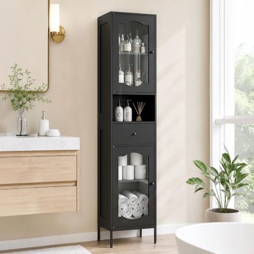 Fineway 66.4 Tall Black Bathroom Storage Cabinet