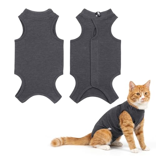 1pc Body Gatos Postoperatorio Hembra, Chaleco Para Cirugía Y Heridas Abdominales Body Gata Esterilizacion, Traje De Recuperación Profesional Para Gatos Gris Oscuro,M