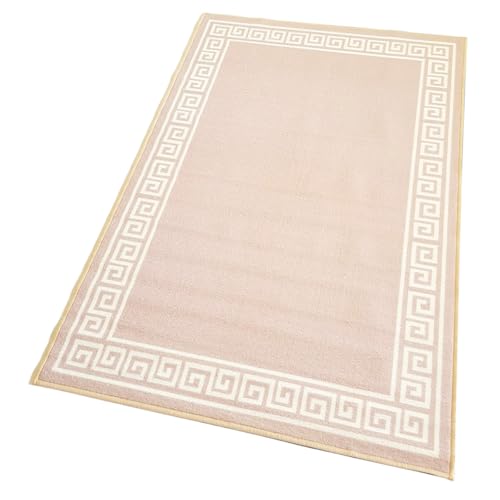 Image of Matz&More Greek Single Line Rug | 100x150 CM | Beige White | Soft Nylon Loop Pile with Anti-Slip Gel Backing | Living Room, Bedroom & Office Floor Carpet