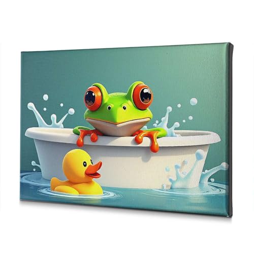 Grenouille et canard dans une baignoire toile déco salon WTD 30x40