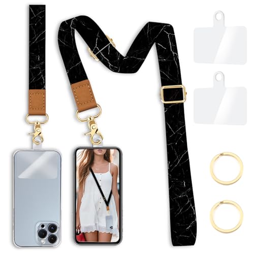 Image of Yonlevres Phone Lanyard Crossbody Strap Wrist Neck Adjustable Women Marble | Cell Phone Lanyard for Travel Cruise Daily, Hands-free, Fit Keys ID Badge, for Full-coverage Phone Case, Accessories, Gifts
