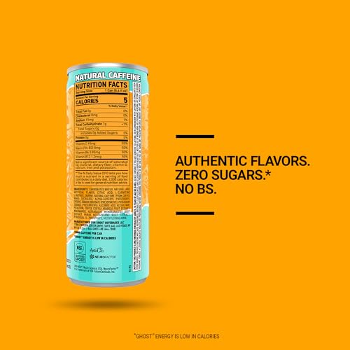 GHOST Energy Drink - 24-Pack, Tropical Mango, 8.4oz - Energy & Focus & No Artificial Colors - 100mg of Natural Caffeine, L-Carnitine & Taurine - Gluten-Free & Vegan