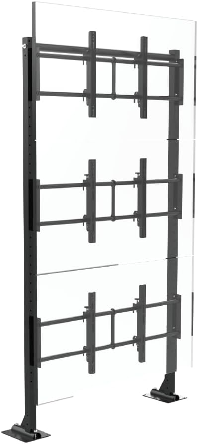 55-60" Floor Bolted 1x3 Video Wall Mount, Permanent Fixed Triple Screen Industrial Bracket, VESA 800x400
