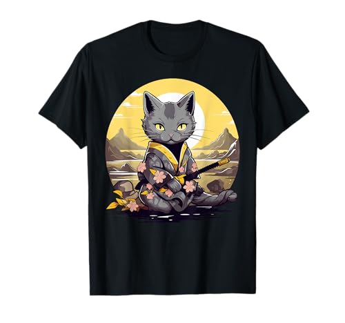Gato Samurai Korat Gato japonés Kawaii Ninja Cat Camiseta