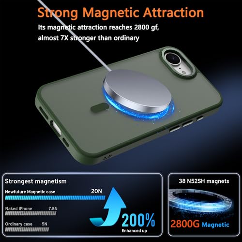 Image of Magnetic iPhone 16E /17e case,Compatible with Magsafe, Military-Grade Protection,Slim Translucent Matte Shockproof with Anti-Scratch Anti-Fingerprint Phone Cover (blackish green, iPhone 16E /17e)