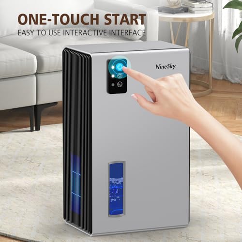 NineSky Dehumidifier, 1000 sq.ft Dehumidifiers for Home with 95oz Large Water Tank,Quiet Dehumidifier with 7-Color Ambient Light & Auto Shut Off, Dehumidifier for Basement, Bedroom, Bathroom (Silver) by NineSky - Image 8