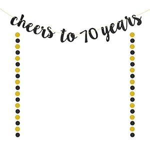 SEELOK Cheers to 70 Years Black Glitter Banner for 70th Birthday Ceremony Anniversary Party Supplies Decorations