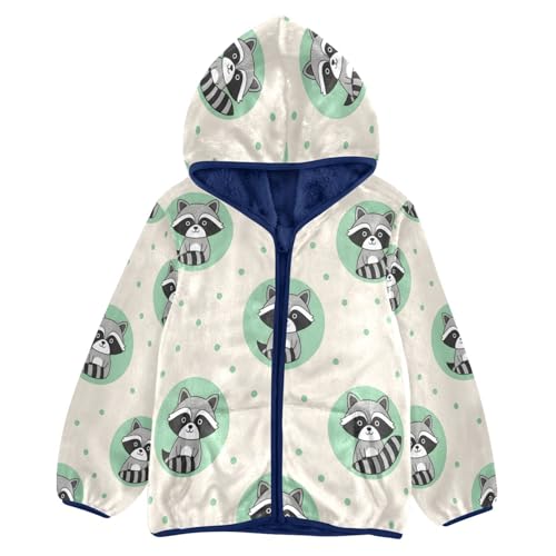 Cute Raccoon Pattern on Fabric Toddler Fleece Jacket Girl Boys Hooded Fleece Jacket Coat Warm Outwear Zip-up 3-10T