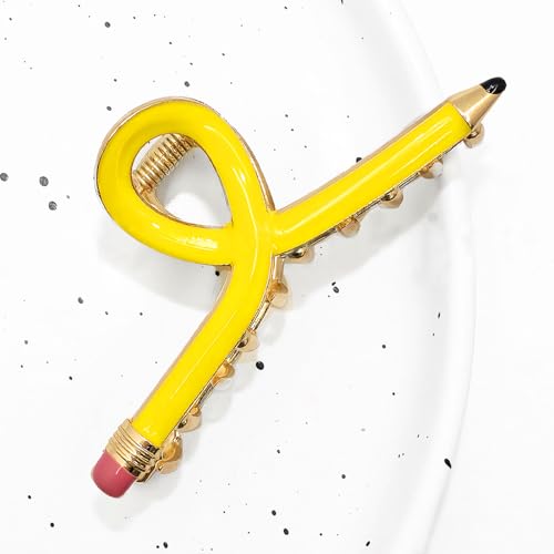Pinza para cabello con diseño de lápiz color amarillo miniatura 2