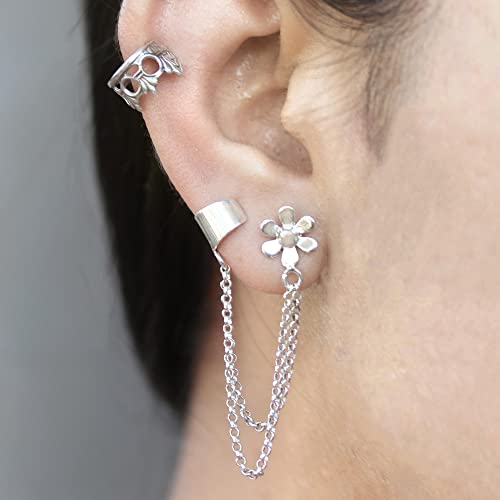 Novica Handmade Sterling Silver Floral Themed Ear Cuff Earrings Pair Cuffs Indonesia 'Blossom Queen'pair #TOP2
