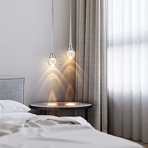 Untrammelife 1-Light Teardrop Crystal Pendant Light, Mini Globe Ceiling Hanging Light Fixtures In Silver Polished Nickel Finish, 8W Dimmable Modern Led Pendant Lights For Kitchen Island Bathroom Bar #TOP7