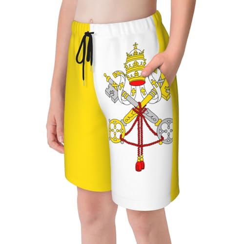 Vatican Flag Youth Beach Pants, Soft and Breathable, with Drawstring Waist, Suitable for Sports and Leisure.4