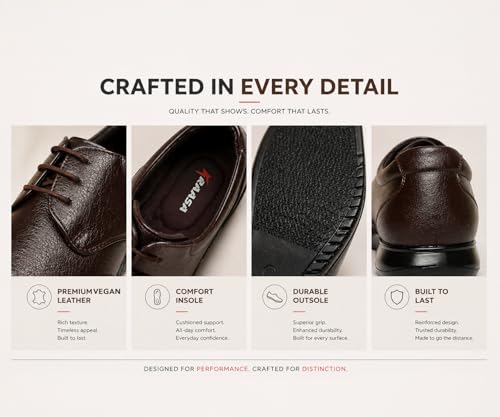 Image of Kraasa Men's Formal Lace-Up Shoes | Vegan Leather Upper | Airmix Sole | High Cushioning | Lightweight & Comfortable Office Dress Shoes