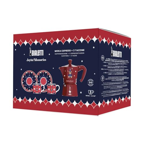 Image of Bialetti Moka Express Iconic Italian Stovetop Espresso Maker (Red /Blue, 3 Cups Set)
