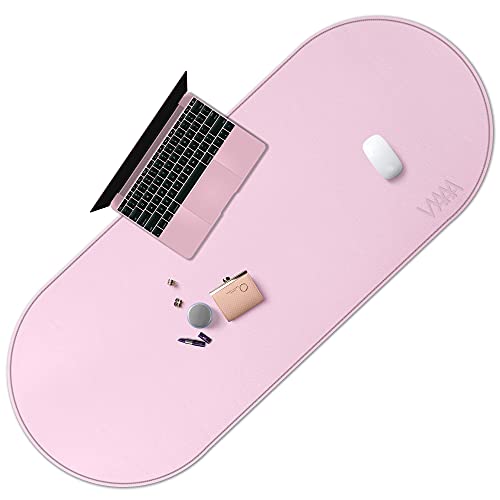 Vyaaa 47.2" x 23.6" Dual-Sided Fine Synthetic Leather Desk Pad Arc Mouse Pad for Table,Pink