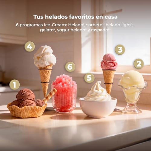 Miniatura 5 de Cecotec Heladera Multifunción Capacidad 2,1l, 3 Tarrinas, Gelatec 2100. 500w, 11 Programas De Helado Y Bebidas Granizadas, Tecnología Creamon Y Re-Spin, Pantalla Táctil, Incluye Recetario Digital