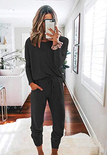 Fixmatti Women Casual 2 Piece Outfits Jumpsuit Long Sleeve Shirt with Long Pant Set Dark Grey