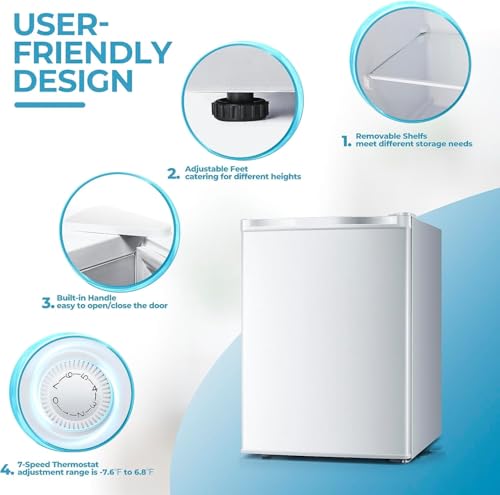 Image of Electactic 2.1 Cu.ft Small Freezer, Mini Upright Freezer with 7 Adjustable Thermostat, Removable Shelves, Reversible Single Door, for Bedroom /Home /Dorms /Apartment (White)