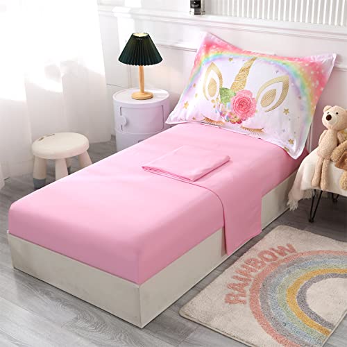 Wowelife Toddler Bedding Sets For Girls, Premium 4 Piece Unicorn Bedding Toddler Bed Set Rainbow, Pink Toddler Comforter Set, Super Soft And Comfortable For Baby And Toddler #TOP2