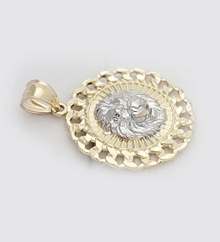 10K Yellow Gold Lion Pendant Round Medallion Cuban Link Frame4