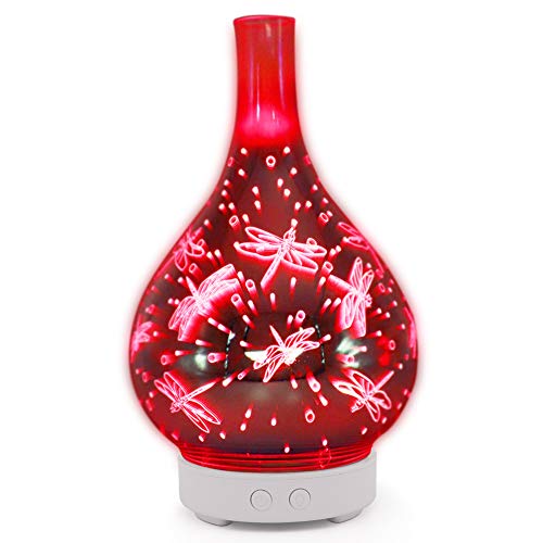 3D Ultraschall Glas 7 Farben LED Diffusoren für ätherische Öle, Aroma Diffuser Luftbefeuchter, Vernebler Duftlampe Öle Diffusor mit Wasserlose