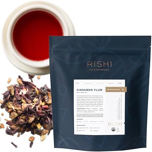 Rishi Tea Cinnamon Plum Organic Herbal Loose Leaf Tea, Caffeine Free, 1lb