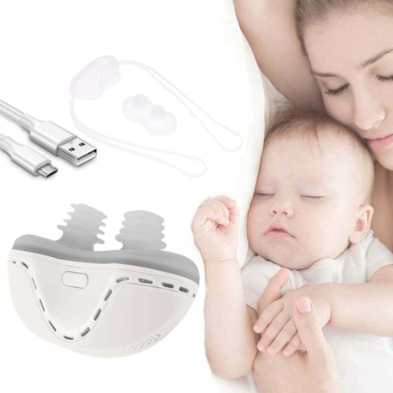 Anti Snoring Electronic Device,Micro Electric CPAP Noise Anti Snoring Device with Fixing Strap,portable rechargeable nasal congestion nasal device,White