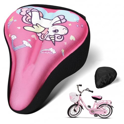 Sonwyoung Girls Gel Bike Seat Cushion Cover 8 x 5.7 Inch Kids Bike Seat Cover Adjustable Small Bicycle Saddle Pad Water Dust Resistant Breathable Foam Anti Slip Sports Cycling Protection Cushion