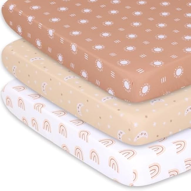 The Peanutshell 3-Pack Fitted Playard Sheets - Soft & Breathable Baby Boy or Girl Mini Crib Sheets, Pack N Play Mattress, Fits Standard Playard Pack Play Mattresses - Boho