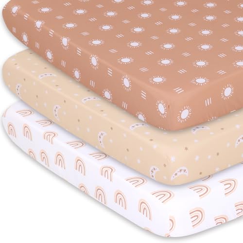 Image of The Peanutshell 3-Pack Fitted Playard Sheets - Soft & Breathable Baby Boy or Girl Mini Crib Sheets, Pack N Play Mattress, Fits Standard Playard Pack Play Mattresses - Boho