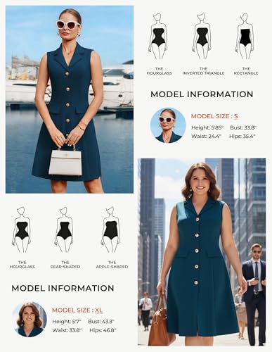 Image of GRACE KARIN Work Dresses for Women 2026 Sleeveless Button Business Midi Dress Notch Lapel V Neck Formal Office A Line Dresses