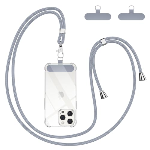 Cordino per Cellulare Universale con 2 Patch Tracolla da Collo Nylon Collana Regolabile e Rimovibile Catena per Maggior Parte Smartphone Corda per iPhone Samsung Google Xiaomi Grigio