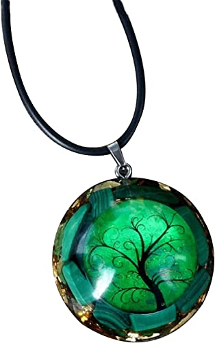 UGHen Collier Pendentif orgonite à la Main ~ Quartz en Cristal Malachite EMF Protection Cadeau de Bijoux de guérison Chakra Cover
