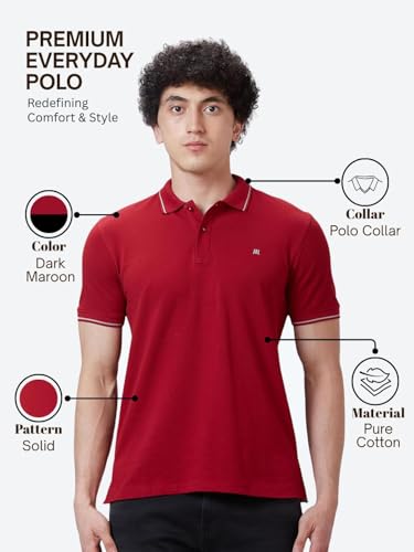 Image of Raymond Contemporary Fit Pure Cotton Solid Pattern Polo Neck Casual T-Shirt
