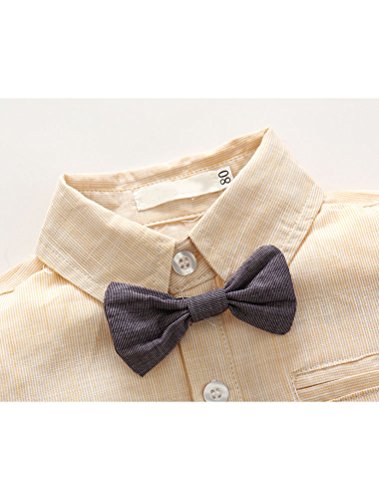 Baby Boy Summer Cotton Gentleman Long Sleeve Bowtie Romper Suspenders Shorts Outfit Set Beige 95 #TOP1