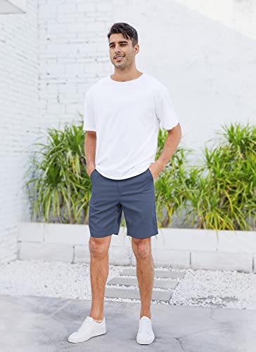 Aiyino Men Shorts Casual Flat Front Classic Fit Slim Golf Summer Mens Quick Dry With Pockets Ocean Blue-Small #TOP3