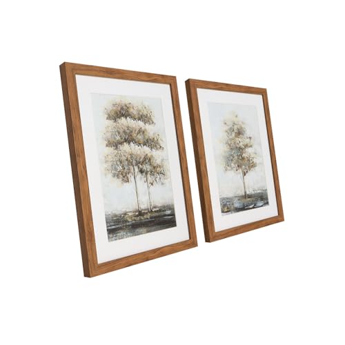 Vintage Tree Prints Wall Art Set - Abstract Tree Landscape Decor, Black and Brown Neutral Plant Wall Decor, Framed Country Room Decor, Rustic Nature Picture Artwork - 2 Piece 12x16Inch
